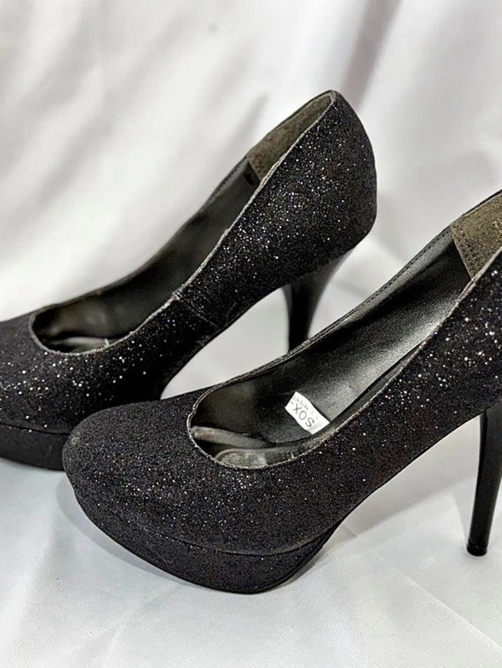 Mossino Black Glitter Platform Heels